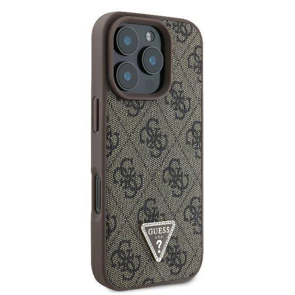 Guess GUHCP16LP4TDPW iPhone 16 Pro 6.3" brązowy/brown hardcase Leather 4G Triangle Strass MagSafe