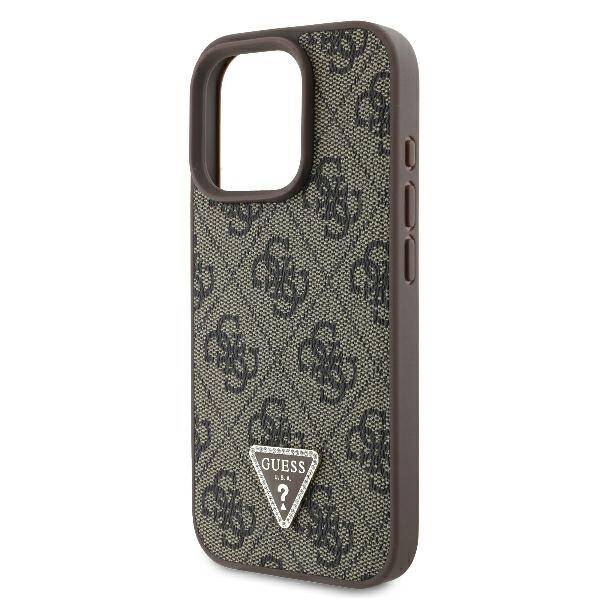 Guess GUHCP16LP4TDPW iPhone 16 Pro 6.3" brązowy/brown hardcase Leather 4G Triangle Strass MagSafe