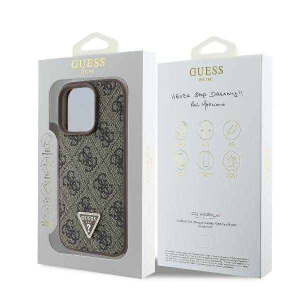 Guess GUHCP16LP4TDPW iPhone 16 Pro 6.3" brązowy/brown hardcase Leather 4G Triangle Strass MagSafe