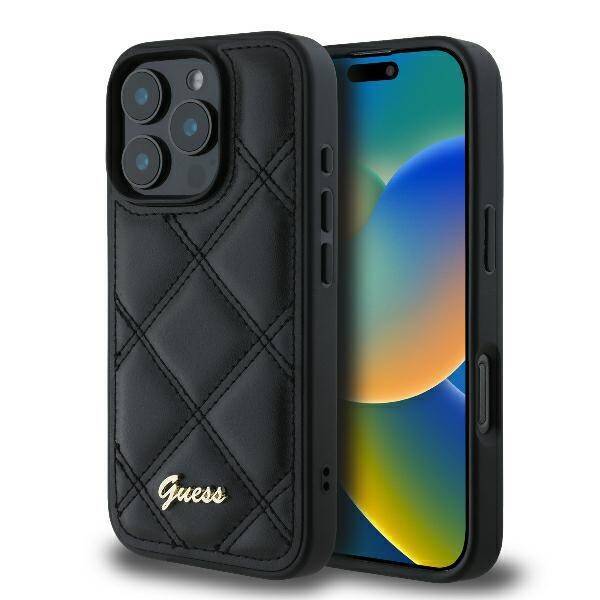 Guess GUHCP16LPSQSQSK iPhone 16 Pro 6.3" czarny/black hardcase Quilted Metal Logo