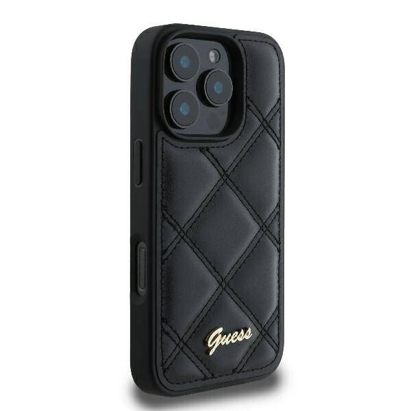 Guess GUHCP16LPSQSQSK iPhone 16 Pro 6.3" czarny/black hardcase Quilted Metal Logo