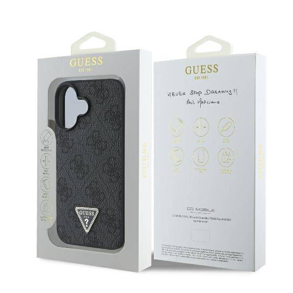 Guess GUHCP16SP4TDPK iPhone 16 6.1" czarny/black hardcase Leather 4G Triangle Strass MagSafe