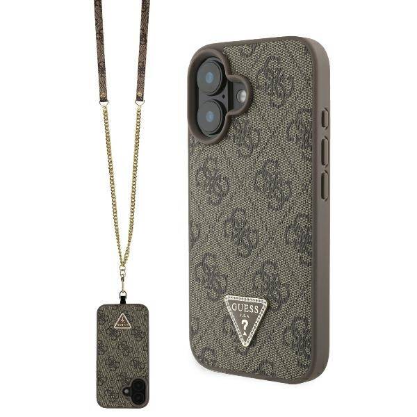 Guess GUHCP16SP4TDSCPW iPhone 16 6.1" brązowy/brown hardcase Leather Metal Logo Strass Crossbody