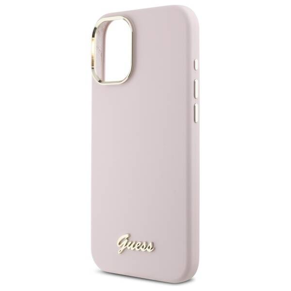 Guess GUHCP16SSMBSLP iPhone 16 6.1"       różowy/pink hardcase Silicone Script Metal Logo & Frame