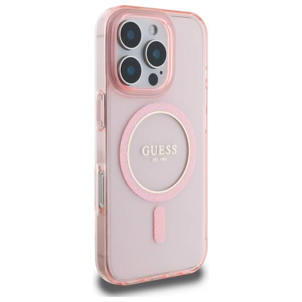 Guess GUHMP16LHFGEREP iPhone 16 Pro 6.3"  różowy/pink hardcase IML Glitter Circle MagSafe