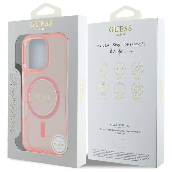 Guess GUHMP16LHFGEREP iPhone 16 Pro 6.3"  różowy/pink hardcase IML Glitter Circle MagSafe