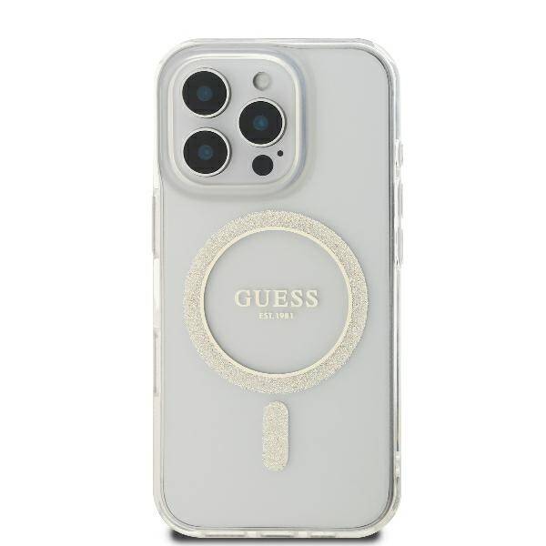 Guess GUHMP16LHFGERET iPhone 16 Pro 6.3" przeźroczysty/transparent hardcase IML Glitter Circle MagSafe