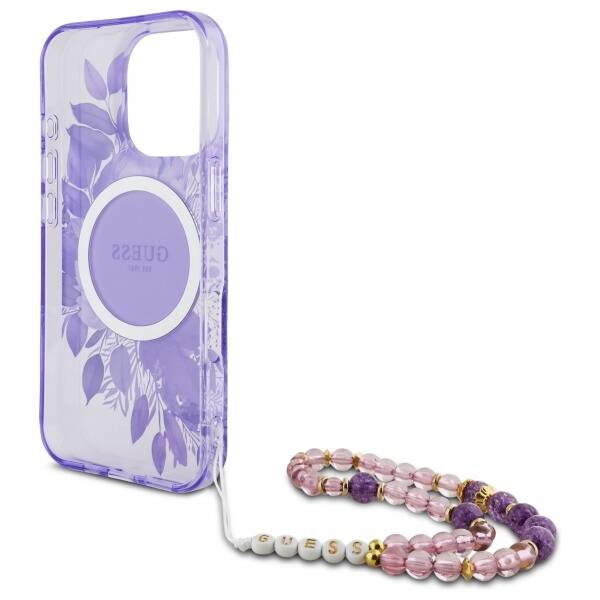 Guess GUHMP16LHFWBRCESU iPhone 16 Pro 6.3" fioletowy/purple hardcase IML Flowers With Pearl Strap MagSafe