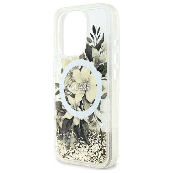 Guess GUHMP16LLFMWTE iPhone 16 Pro 6.3" beżowy/beige hardcase Liquid Glitter Flower MagSafe