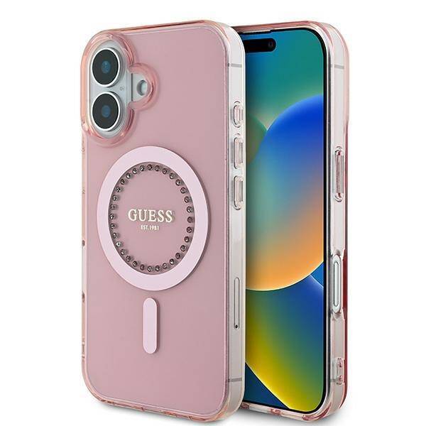 Guess GUHMP16MPFTDTEP iPhone 16 Plus 6.7" różowy/pink hardcase IML Rhinestones MagSafe