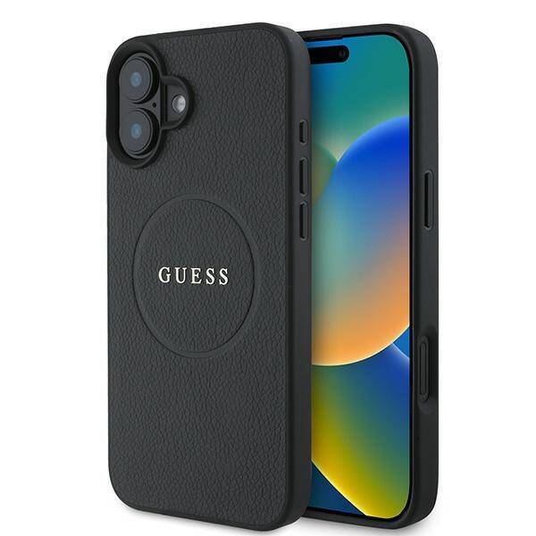 Guess GUHMP16MPGHSMMK iPhone 16 Plus czrny/black MagSafe PU Grained Gold Ring