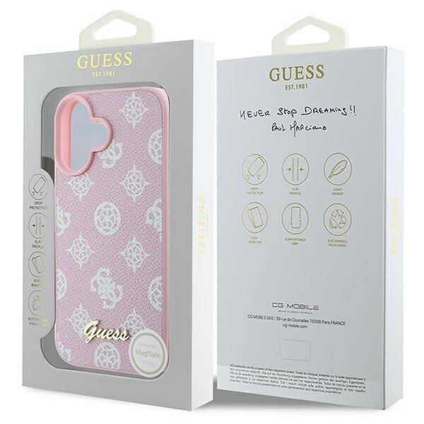 Guess GUHMP16MPGPYSP iPhone 16 Plus 6.7" różowy/pink hardcase Peony Script Logo MagSafe