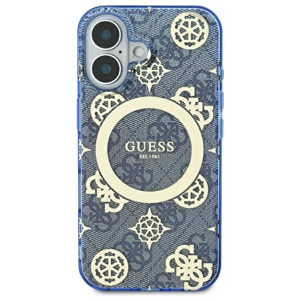 Guess GUHMP16SH4PYEEB iPhone 16 6.1" niebieski/blue hardcase IML Peony On 4G Background MagSafe