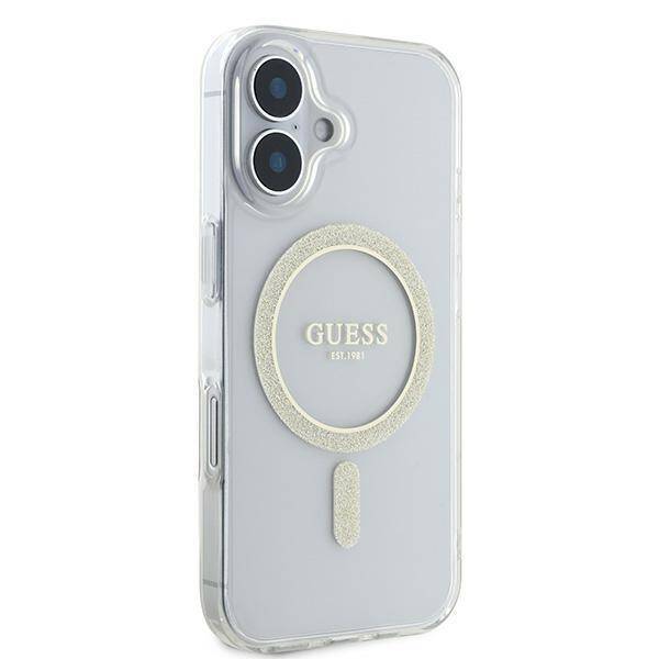 Guess GUHMP16SHFGERET iPhone 16 6.1" przeźroczysty/transparent hardcase IML Glitter Circle MagSafe