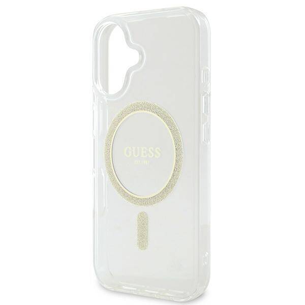 Guess GUHMP16SHFGERET iPhone 16 6.1" przeźroczysty/transparent hardcase IML Glitter Circle MagSafe