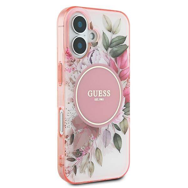 Guess GUHMP16SHFWBDCEP iPhone 16 6.1" różowy/pink hardcase IML Flower & Tonal Circle MagSafe