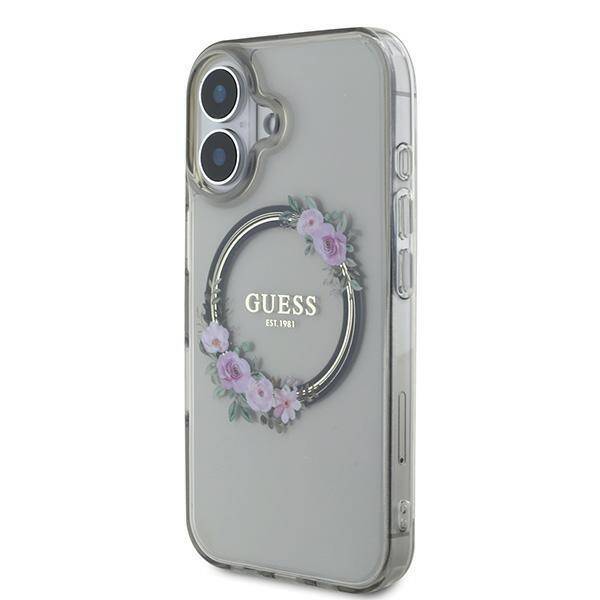 Guess GUHMP16SHFWFCK iPhone 16 6.1" czarny/black hardcase IML Flowers Wreath MagSafe