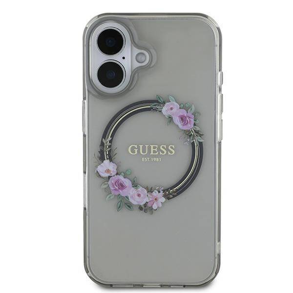 Guess GUHMP16SHFWFCK iPhone 16 6.1" czarny/black hardcase IML Flowers Wreath MagSafe