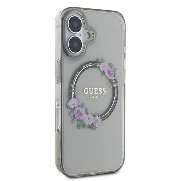 Guess GUHMP16SHFWFCK iPhone 16 6.1" czarny/black hardcase IML Flowers Wreath MagSafe