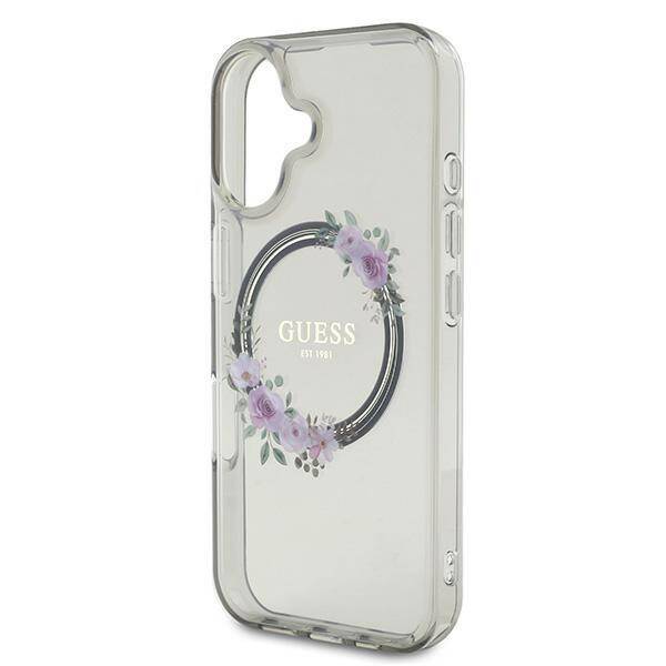 Guess GUHMP16SHFWFCK iPhone 16 6.1" czarny/black hardcase IML Flowers Wreath MagSafe