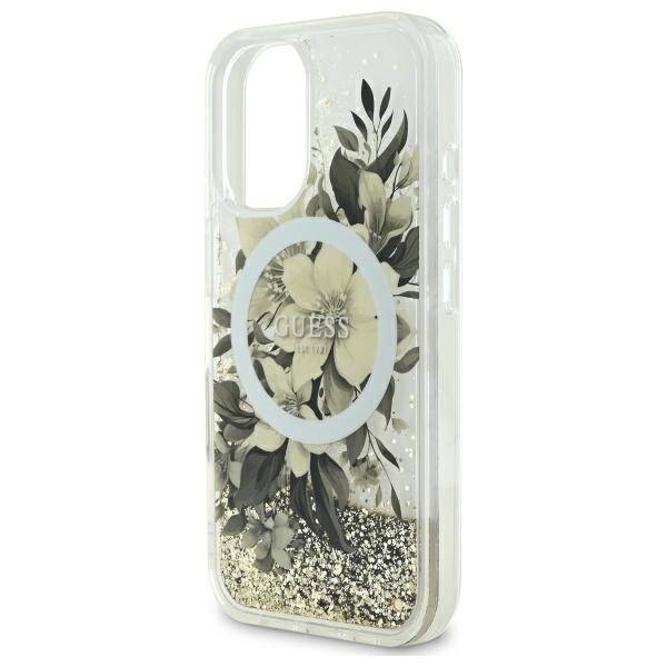 Guess GUHMP16SLFMWTE iPhone 16 6.1" beżowy/beige hardcase Liquid Glitter Flower MagSafe