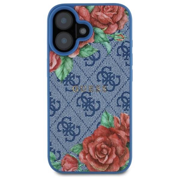 Guess GUHMP16SP4ROPEMCB iPhone 16 6.1"    niebieski/blue hardcase 4G Flowers Print MagSafe