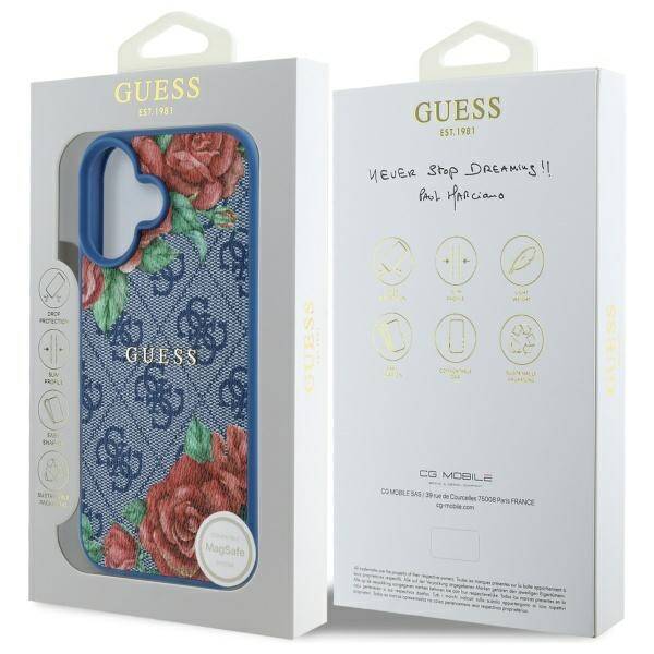 Guess GUHMP16SP4ROPEMCB iPhone 16 6.1"    niebieski/blue hardcase 4G Flowers Print MagSafe