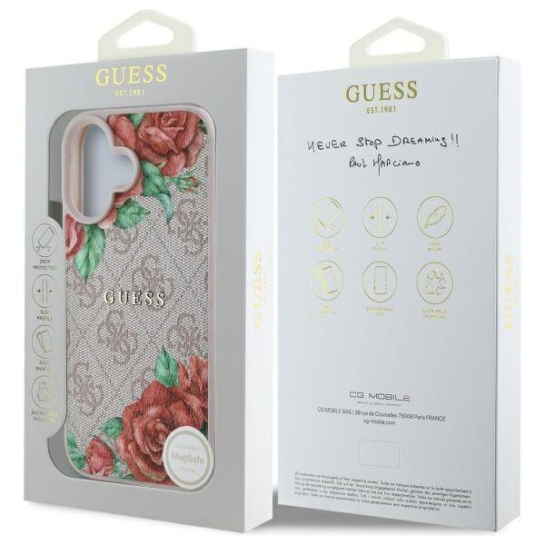 Guess GUHMP16SP4ROPEMCP iPhone 16 6.1"    różowy/pink hardcase 4G Flowers Print MagSafe