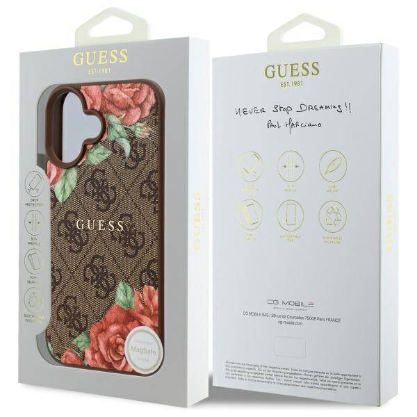 Guess GUHMP16SP4ROPEMCW iPhone 16 6.1"    brązowy/brown hardcase 4G Flowers Print MagSafe