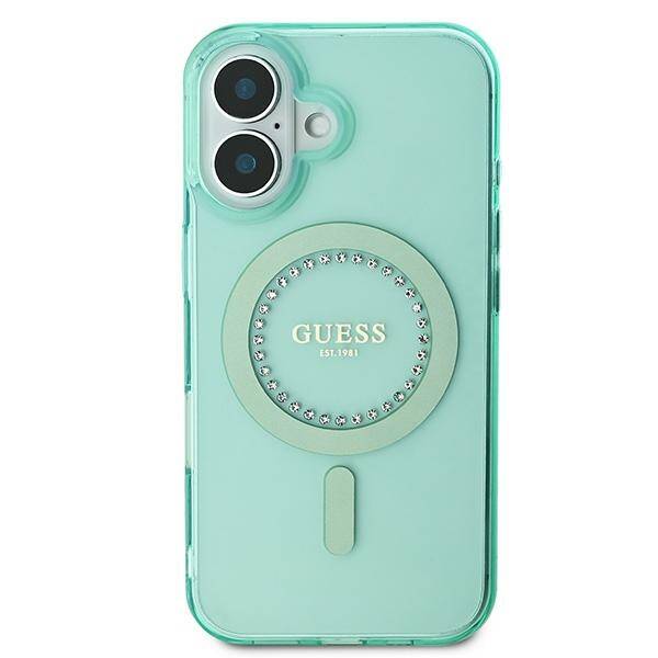 Guess GUHMP16SPFTDTEN iPhone 16 6.1" zielony/green hardcase IML Rhinestones MagSafe