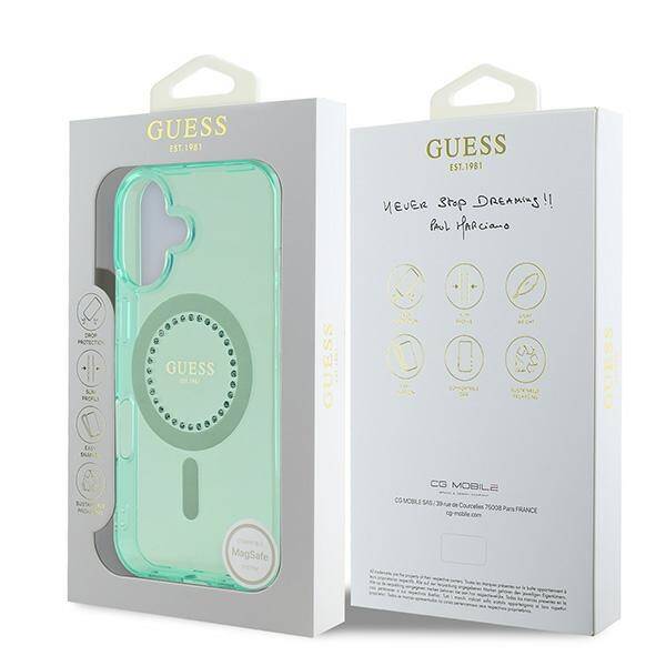 Guess GUHMP16SPFTDTEN iPhone 16 6.1" zielony/green hardcase IML Rhinestones MagSafe