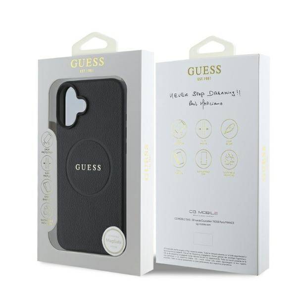 Guess GUHMP16SPGHSMMK iPhone 16 6.1" czarny/black hardcase Grained Gold Ring MagSafe