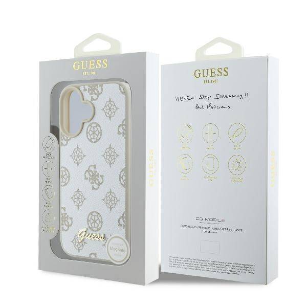 Guess GUHMP16SPGPYSH iPhone 16 6.1" biały/white hardcase Peony Script Logo MagSafe