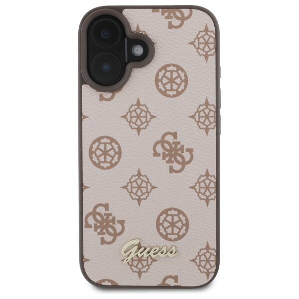 Guess GUHMP16SPGPYSW iPhone 16 brązowy/brown HC MagSafe PU Peony Script