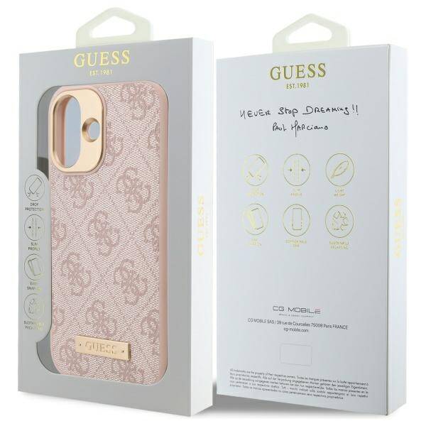 Guess GUHMP16SU4GPRP iPhone 16 6.1" różowy/pink hardcase 4G Logo Plate MagSafe