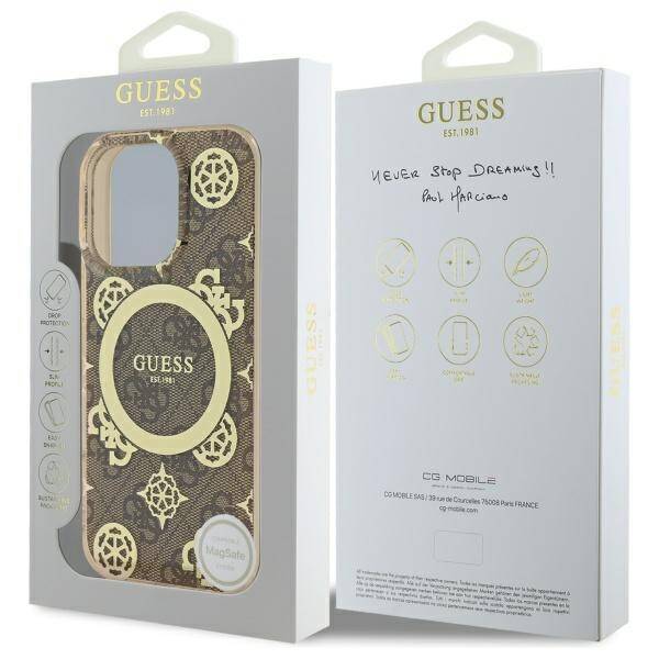 Guess GUHMP16XH4PYEEW iPhone 16 Pro Max   6.9" brązowy/brown hardcase IML Peony On 4G Background MagSafe