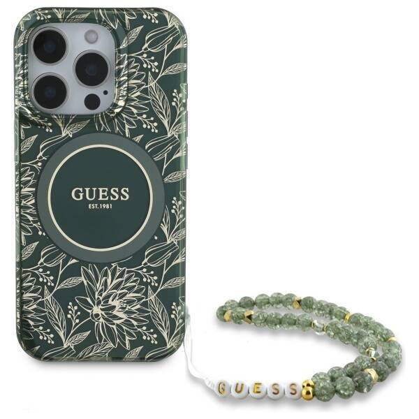 Guess GUHMP16XHCPOFPA iPhone 16 Pro Max   6.9" zielony/green hardcase IML Flowers Allover Electro With Pearl Strap MagSafe