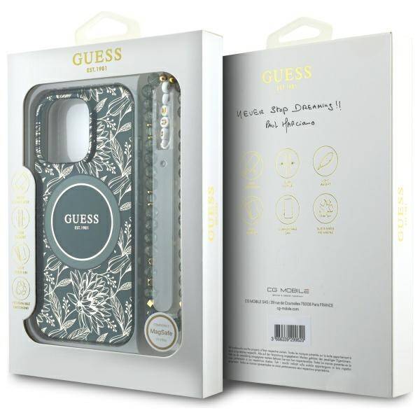 Guess GUHMP16XHCPOFPA iPhone 16 Pro Max   6.9" zielony/green hardcase IML Flowers Allover Electro With Pearl Strap MagSafe