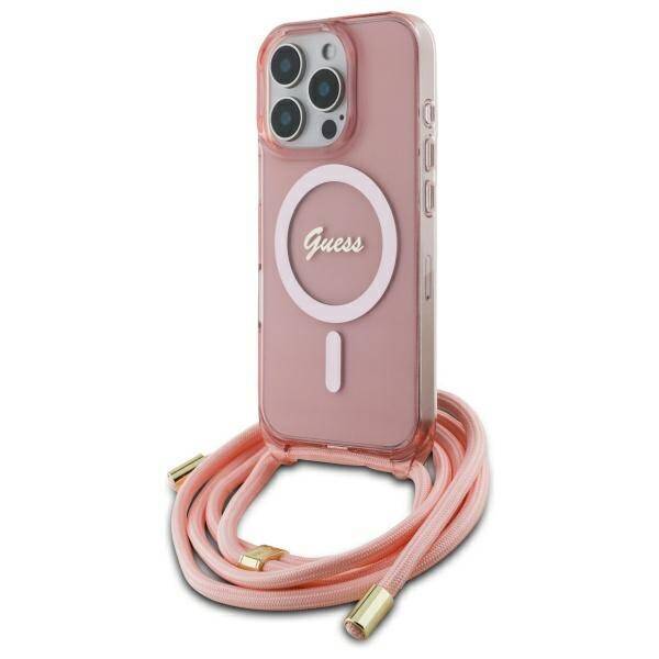 Guess GUHMP16XHCTSGNSP iPhone 16 Pro Max  6.9" różowy/pink hardcase Crossbody Cord Script MagSafe