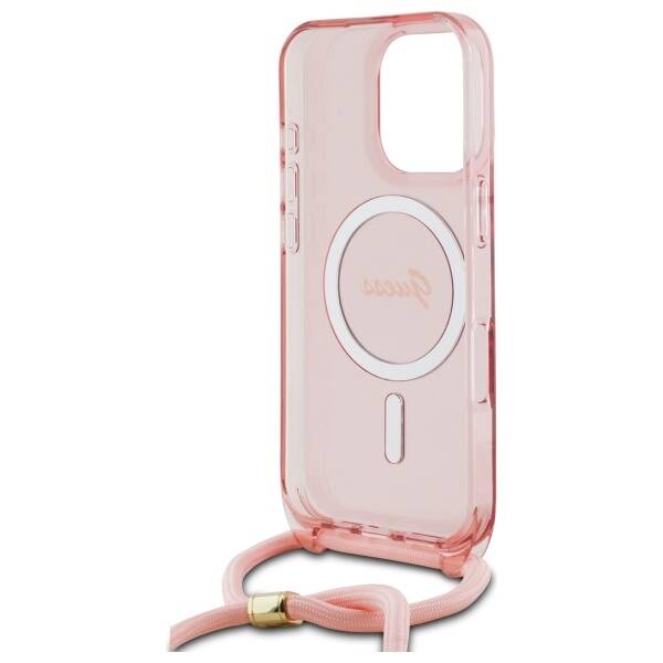 Guess GUHMP16XHCTSGNSP iPhone 16 Pro Max  6.9" różowy/pink hardcase Crossbody Cord Script MagSafe