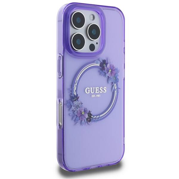 Guess GUHMP16XHFWFCU iPhone 16 Pro Max 6.9" fioletowy/purple hardcase IML Flowers Wreath MagSafe