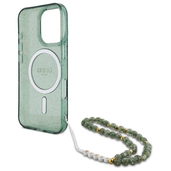 Guess GUHMP16XHGCRELSA iPhone 16 Pro Max 6.9" zielony/green hardcase hardcase IML Glitter With Pearl Strap MagSafe