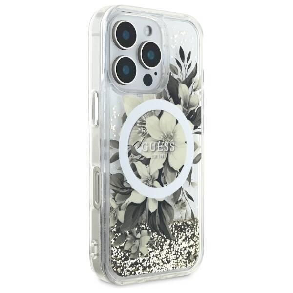 Guess GUHMP16XLFMWTE iPhone 16 Pro Max 6.9" beżowy/beige hardcase Liquid Glitter Flower MagSafe