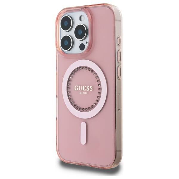 Guess GUHMP16XPFTDTEP iPhone 16 Pro Max 6.9" różowy/pink hardcase IML Rhinestones MagSafe