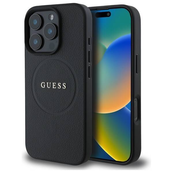 Guess GUHMP16XPGHSMMK iPhone 16 Pro Max czrny/black MagSafe PU Grained Gold Ring