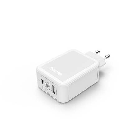 HAMA AC CHARGER Quick Charge/Power Delivery (PD) +USB-A 42 WATT, WHITE