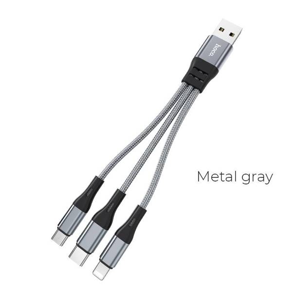 HOCO USB CABLE - X47 2.4A 3 IN 1 USB-C LIGHTNING MICRO USB 0.25M SILVER