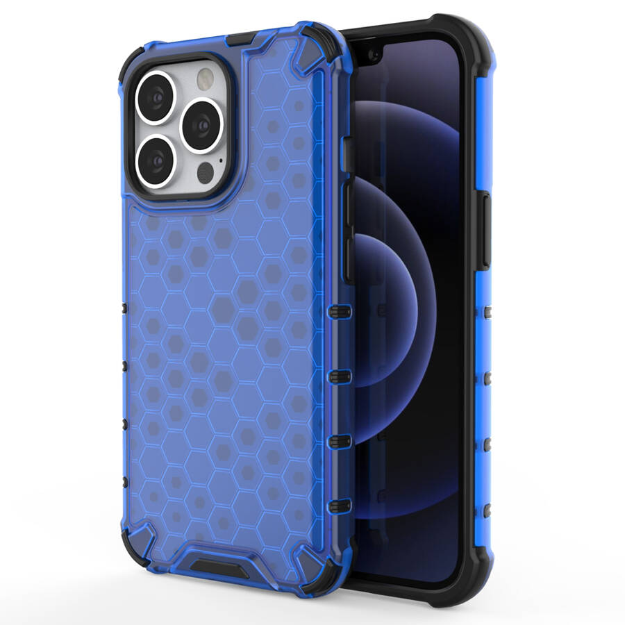 HONEYCOMB CASE ARMOR COVER WITH TPU BUMPER FOR IPHONE 13 PRO BLUE