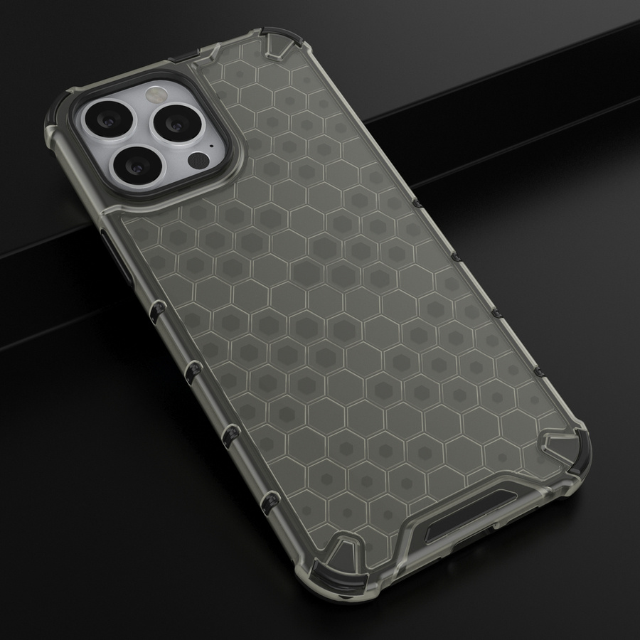 HONEYCOMB CASE ARMOR COVER WITH TPU BUMPER FOR IPHONE 13 PRO MAX BLACK