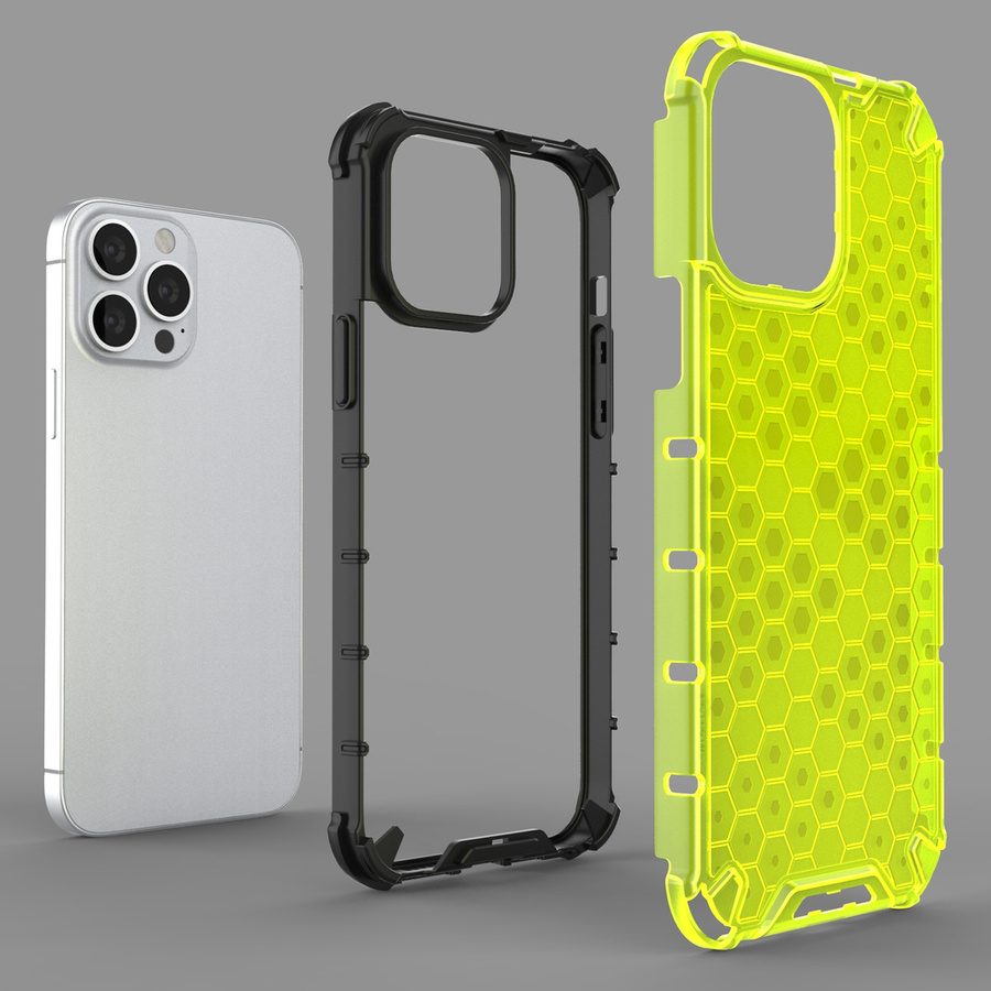 HONEYCOMB CASE ARMOR COVER WITH TPU BUMPER FOR IPHONE 13 PRO MAX BLACK